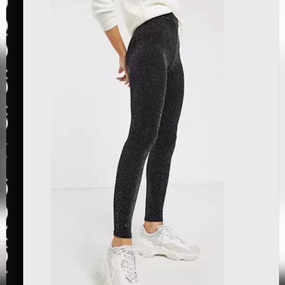 X-SMALL Naked Wardrobe Glitter High Waist Leggings in Black + Silver
